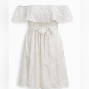 NWT White Off The Shoulder Tie-Waist Embroidered Challis Skater Dress TORRID